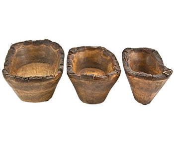 Wooden Tray/Bowls with Natural Bark  - 8", 7", 6"L