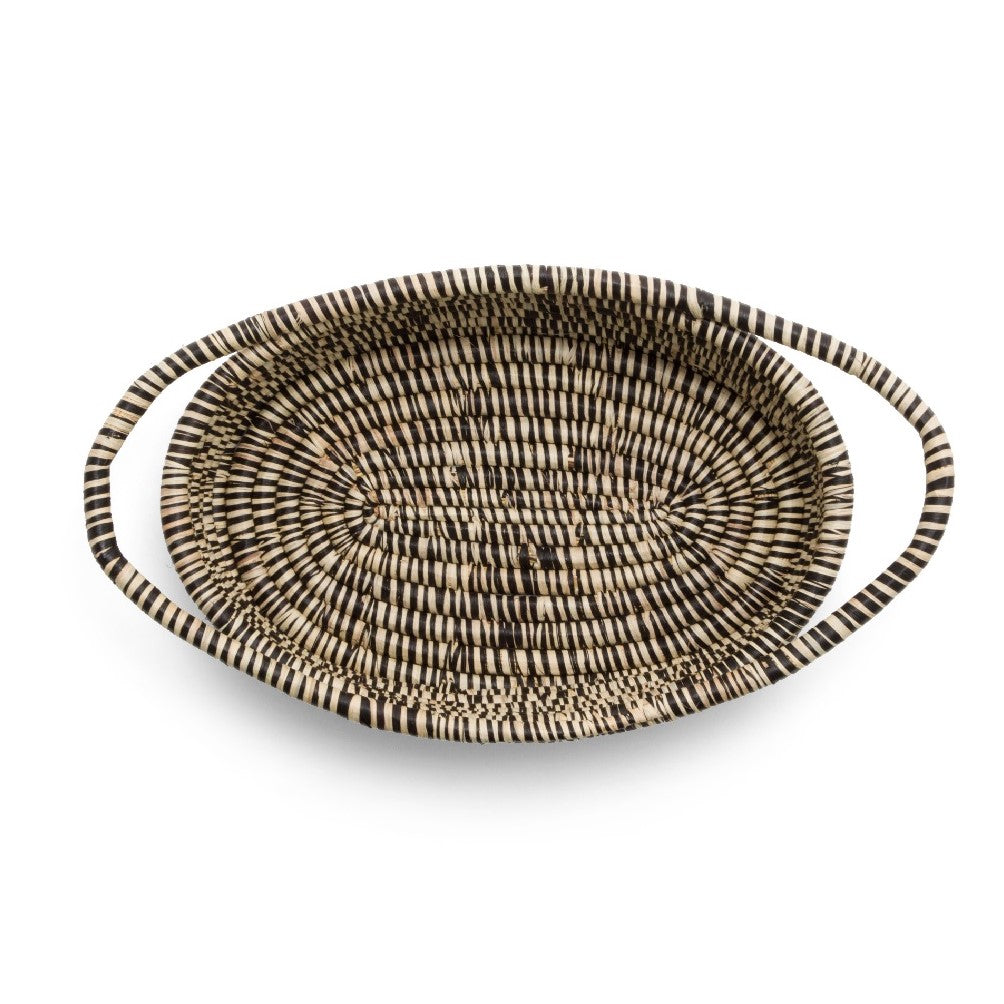 KAZI - Heathered Black + White Raffia Oval Basket