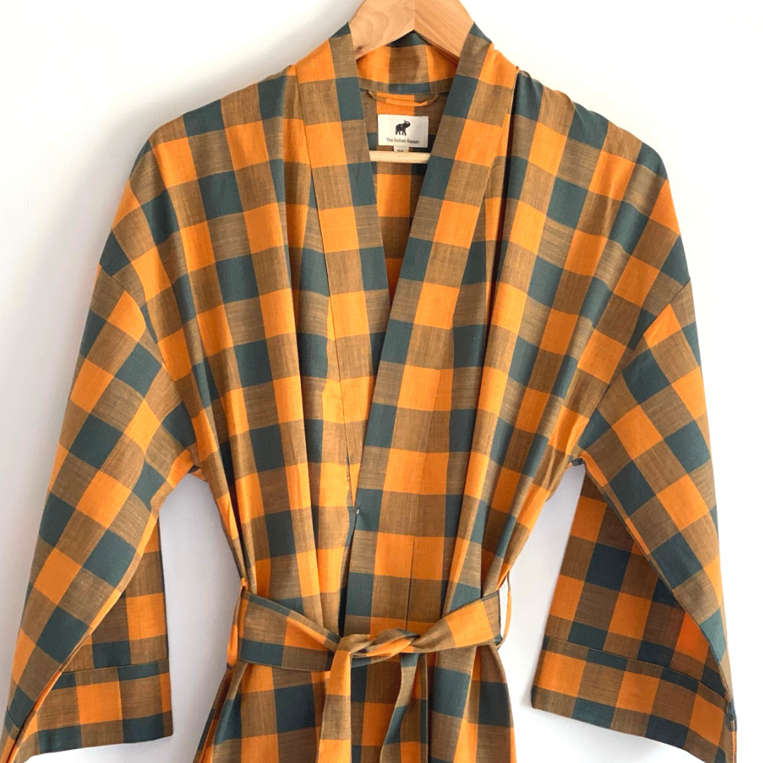 The Indian Bazaar - Unisex Kimono Robe, Mens full length Coat, Home, Lounge Wear