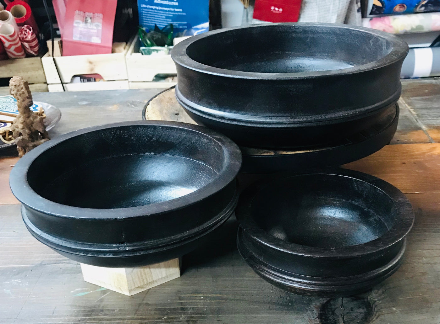 DARK WOODEN BOWL SET - SET OF 3