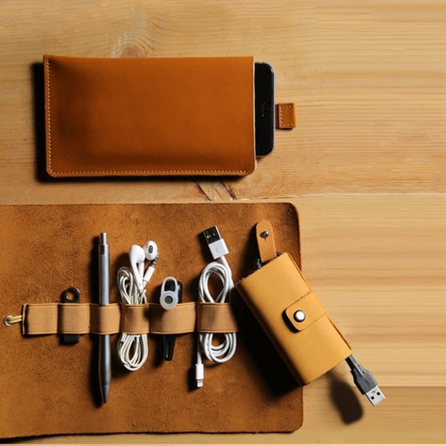 Genuine leather Cable Manager Storage Bag