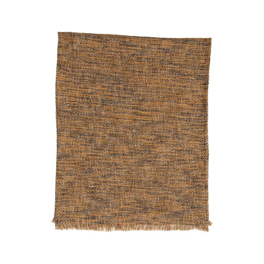 Woven Melange Cotton Blend Bouclé Throw with Fringe