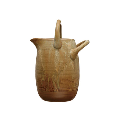 Stoneware Watering Pitcher with Handles, Reactive Glaze