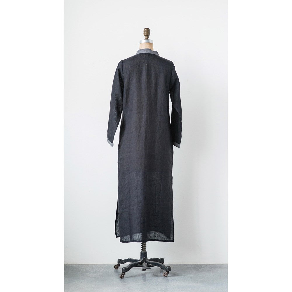 Linen Palm Caftan, Black & Charcoal - Embellish