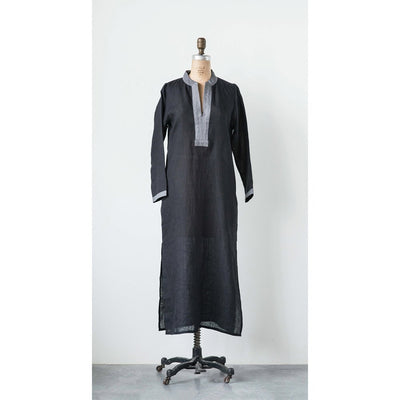 Linen Palm Caftan, Black & Charcoal - Embellish