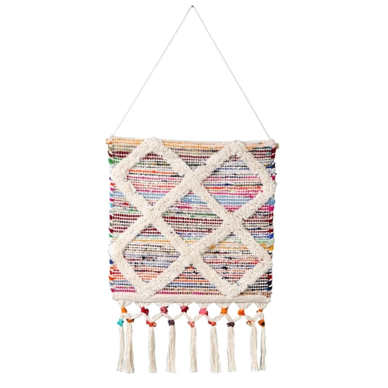 LR Home - Boho Chindi Textured Diamond Woven Wall Hanging