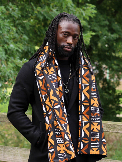 AfricanFabs - African print Winter scarf for Adults Unisex - Brown mud