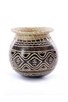 Carved Calabash Gourd Vessel With Basketry Rim