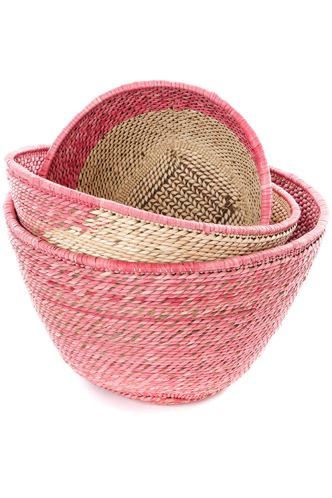 Nesting Zambian Table Baskets In Pink & Natural