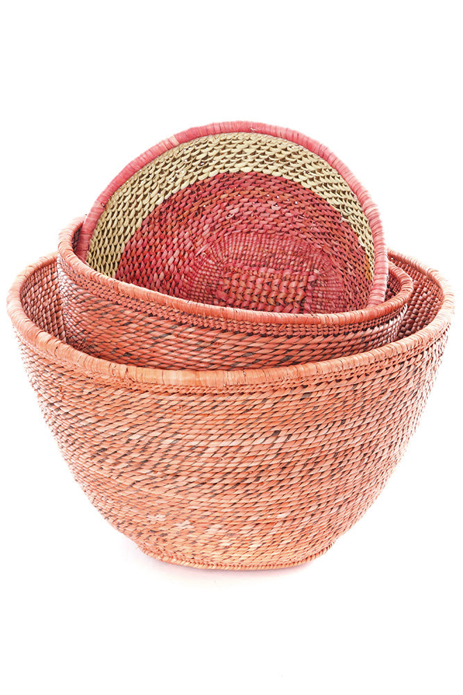 Nesting Zambian Table Baskets In Pink & Natural