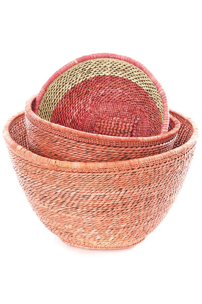 Nesting Zambian Table Baskets In Pink & Natural