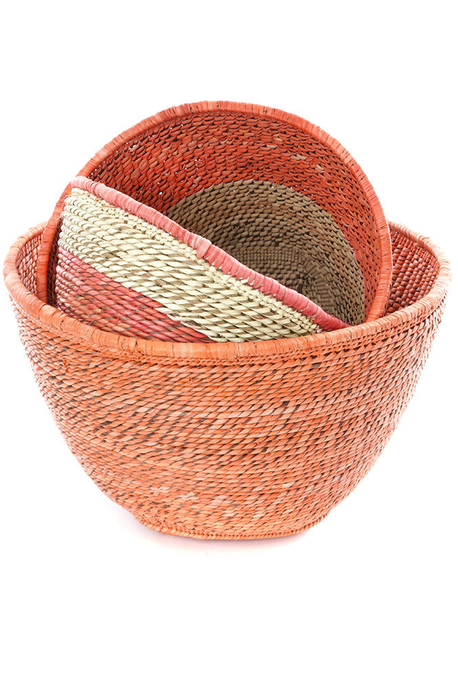 Nesting Zambian Table Baskets In Pink & Natural